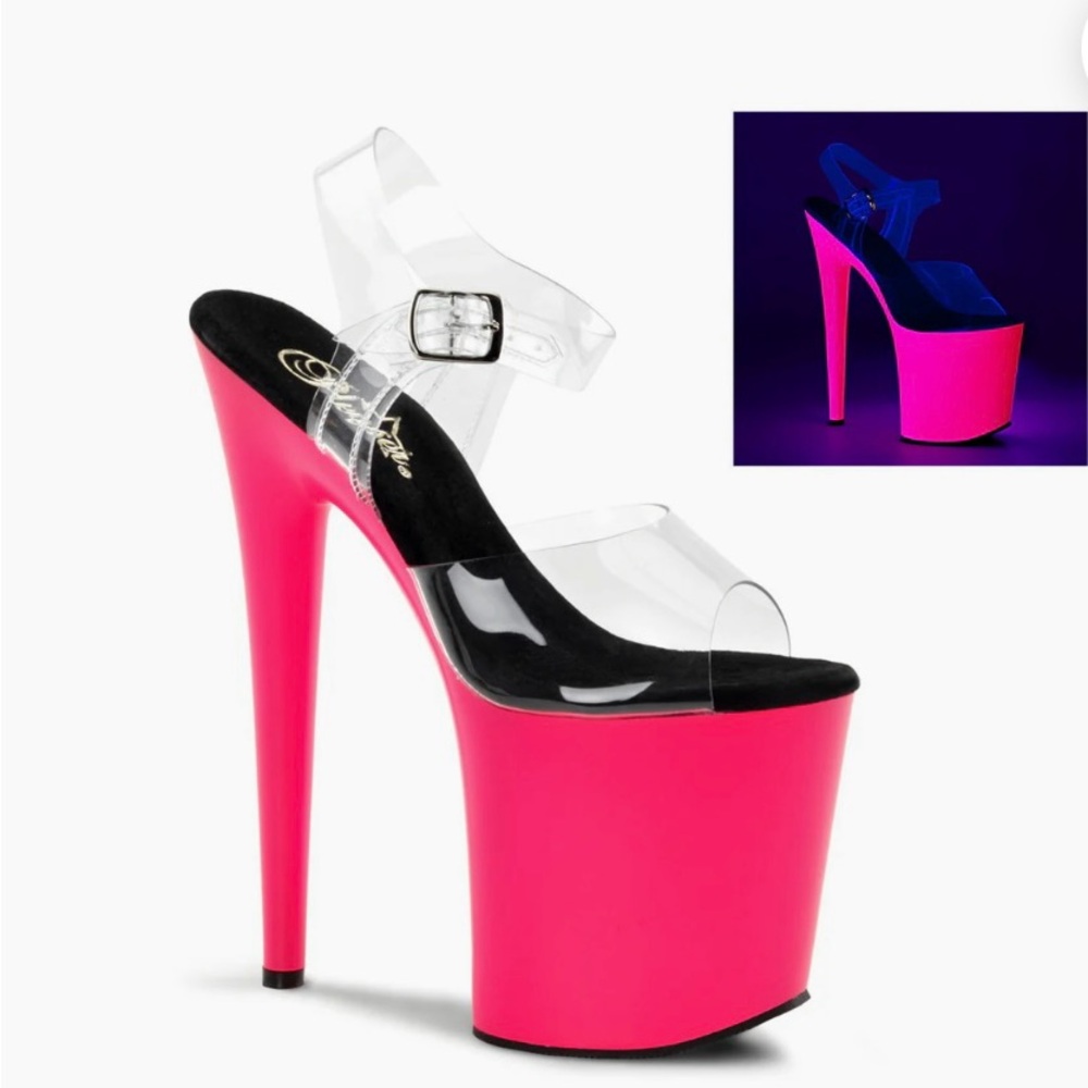 8” Flamingo-808UV pink pleasers in size 7….only worn once for a photoshoot!
